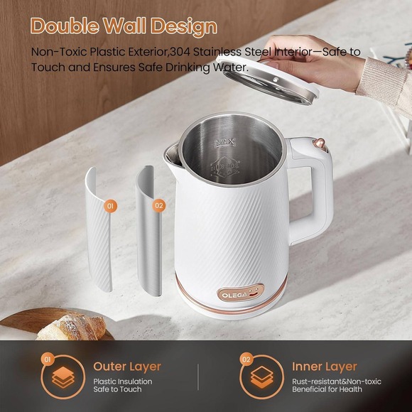 OLEGA Electric Kettle White ALG-XL68 1500W Electric Tea Kettle 1.8L Stainless St - Picture 5 of 12